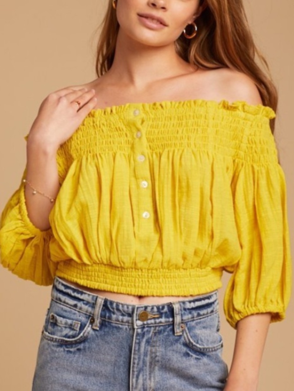 Free People Dancing Till Dawn Crop Top in Yellow, Size Small